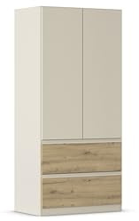 Rauch Möbel Costa, Kleiderschrank, Farbe Beige/Eiche Artisan, Breite 91 cm | Schrank, 2-türig, 2 Schubladen, Push-to-open, Zubehör Classic, für Schlafzimmer, Kinderzimmer, Babyzimmer, Garderobe