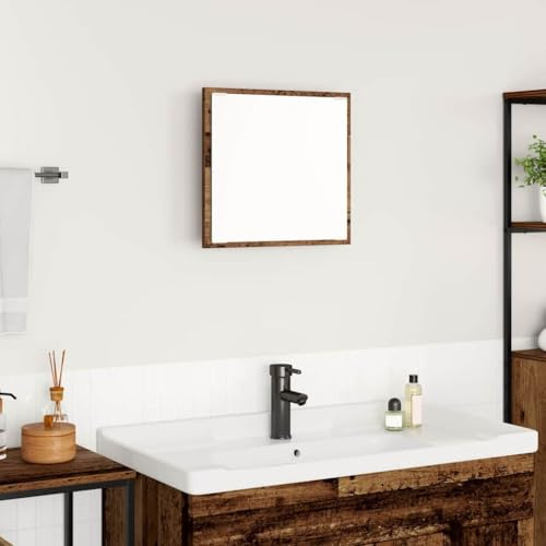 Drainlyn LED-Badezimmerspiegel Altholz Holzwerkstoff 40 x 37 x 8,5 cm mit mehrfarbiger Beleuchtung USB Stromversorgung wandmontiert für modernes Badezimmer und präzises Makeup
