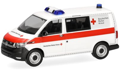 Herpa Modellauto VW T6.1 Halbbus DRK, Miniatur im Maßstab 1:87, Sammlerstück, Made in Germany, Modell aus Kunststoff