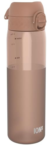 ION8 Water Bottle, 500 ml/18 oz, Leak Proof, Easy to Open, Secure Lock, Dishwasher Safe, BPA Free, Hygienic Flip Cover, Carry Handle, Fits Cup Holders, Easy Clean,Carbon Neutral, Half Cut Mocha Mousse