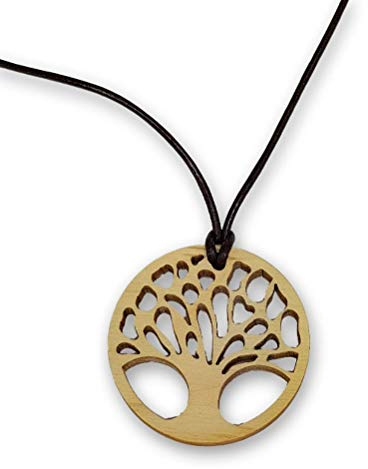 Pendentif arbre de vie, arbre de vie, 40 mm, en bois de pin avec cordon en cuir, Tree of life