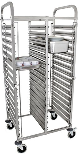 Beeketal 'BTW-20' Gastro Tablettwagen für bis zu 32 GN Behälter, Edelstahl Speise Transportwagen mit und geräuscharmen 360° Rollen (2 x Feststellbremsen), passend für GN 1/1, 1/2, 1/3, 2/3 Behälter