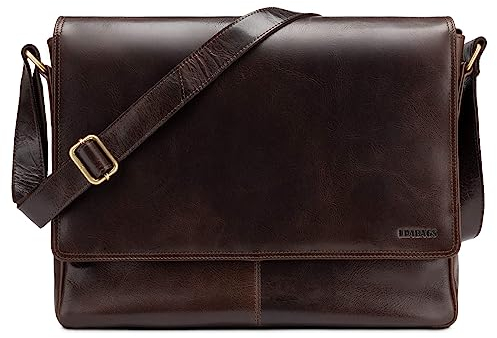 LEABAGS Borsa a Tracolla in Pelle per Uomo e Donna | Borsello Messenger con Tracolla | Borsa per Laptop in Vera Pelle fino a 15 Pollici | Borsa da Lavoro, Trasporto e Mano | Mocca