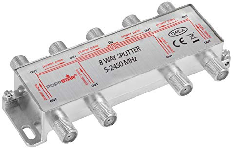 Poppstar Sat-Verteiler Splitter Umschalter 8-Fach (analog/digital/BK/unicable/HD/4K tauglich) für TV, Satellit, Fernseher, Radio, LNB