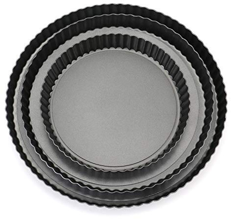 Tosnail Set of 3 Non-stick Quiche Pan Tart Pan Pie Pan with Removable Loose Bottom, 12, 10, 8