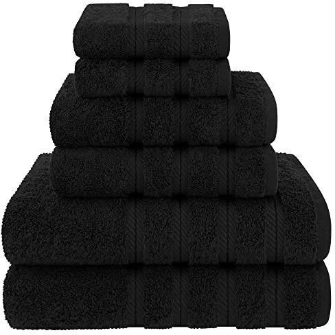 American Soft Linen 6-teiliges Handtuch-Set aus 100% türkischer echter Baumwolle für Bad und Küche, 2 Badetücher, 2 Handtücher und 2 Waschlappen, Schwarz