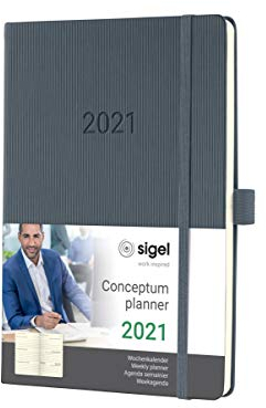 SIGEL C2166 Terminplaner Wochenkalender 2021, ca. A5, Hardcover, dunkelgrau, mit vielen Extras, Conceptum - weitere Modelle