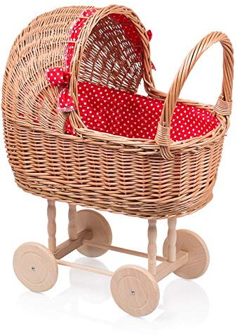Puppenwagen Kinderwagen Weidenkorb Weiden Holz Korbgeflecht Weidenwagen WAG2