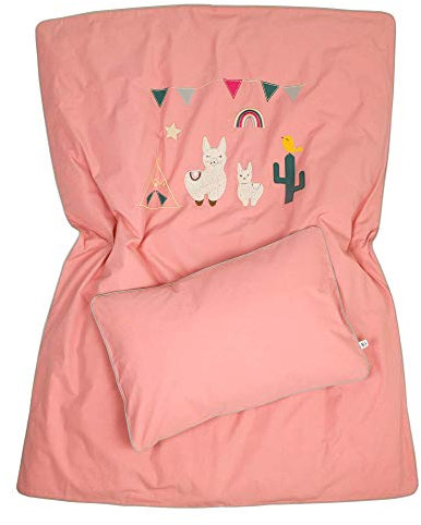 ★ Kinderbettwäsche LAMA & REGENBOGEN in Altrosa/Gold - 135x100cm