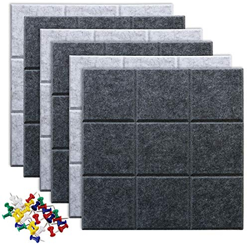 Uoisaiko Tableau en Feutre Mural 30x30 cm, Pack de 6 Panneau Liege Adhésif avec 30 Punaise, Tableau d'Affichage pour Bureau et Maison, Gris
