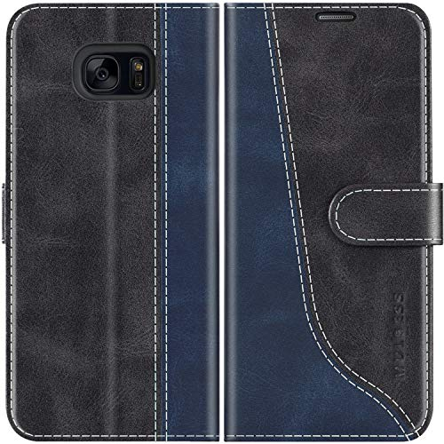 Mulbess für Samsung Galaxy S7 Edge Hülle, Handyülle Leder mit Kartenfach, Klapphülle mit Magnetverschluss, Flip Case Etui Handytasche Schutzhülle, Stilvoll Schwarz