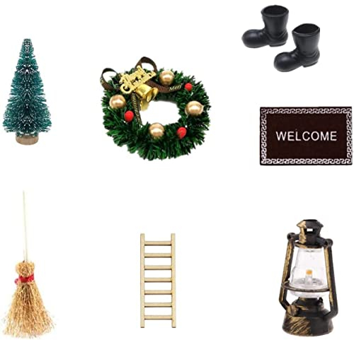 Super Idee Wichteltür Zubehör Set mini Stiefel Laterne Weihnachtsbaum Dekokranz Holzleiter Besen Zuckerstange Teppichdecke Verzierungen für Miniatur Wichtel Tür Wichteltüren Nissedor Kinderzimmer