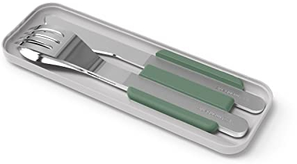MONBENTO - Besteck-Set MB Slim Box Natural für Lunchbox - 3-Teilig Gabel Messer Löffel - Besteck-Set für Büro/Schule - Besteck to go für Lunchbox MB Original/MB Square Bento Box - Edelstahl - Grün