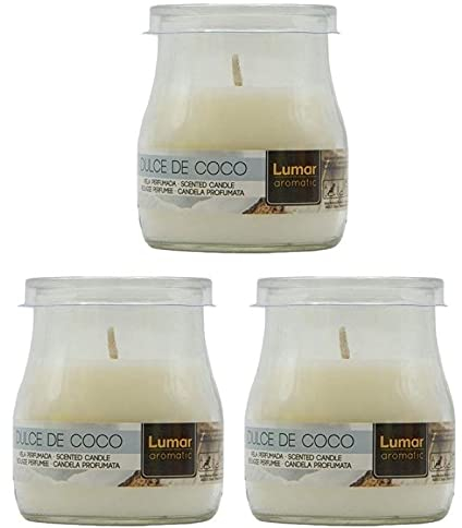 Valmoni Sport 3 X Velas Dulce de Coco Perfumada Vaso Yogur de Cristal Olor Aroma Frasco Vela Tarro