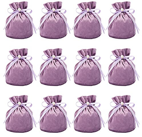 NBEADS 12 pz Sacchetti di Velluto, Sacchetti per Gioielli con Coulisse Sacchetti Regalo in Plastica con Perle D'Imitazione per Bomboniere per Feste di Compleanno di Nozze di Natale, Viola Medio