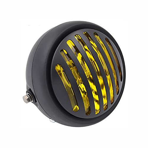 Projecteur rond vintage de 6 pouces avec couvercle de barbecue noir, phare de croisement de route avant avec support pour Cafe Racer Cruiser Sportster XL1200R XL883 883 (jaune)
