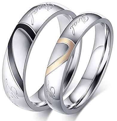 Beydodo Anelli Acciaio Lui Lei Anelli con Cuore Oro Rosa Donna 10 & Uomo 15 Anelli Coppia Personalizzati