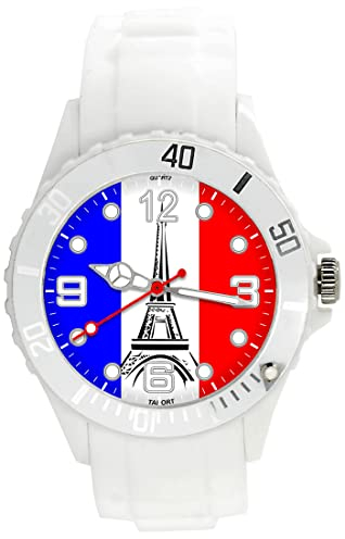 TAPORT® Weiße Silikon-Quarzuhr für Fans von Frankreich Flagge, weiß, Armband
