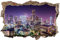 Wandtattoo Skyline der Stadt Wandsticker Wandaufkleber 3D-Effekt Durchbruch für Babyzimmer Kinderzimmer 70x110cm