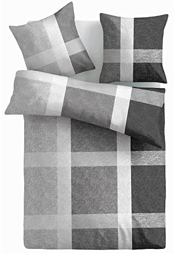 Bettwäsche 2-TLG (Cross Check) - Öko-Tex - Bettbezug 135x200cm + Kissenbezug 80x80cm Bettdecken Set mit Reißverschluss, 100% Baumwolle