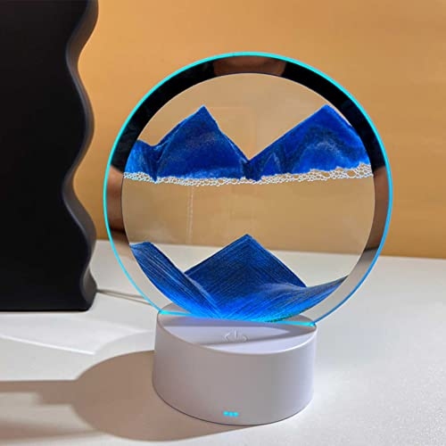 ADITAM Lampe LED Sablier 3D, Quicksand 2022 USB Lampe de Table, 7,87 Pouces 360° Rotation Sablier Décoration, 3D Mobile Sand Art, Veilleuse Paysage (Bleu) Double the comfort