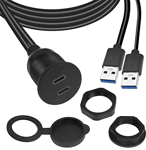 QIANRENON 2 porte USB C a USB 3.0 Filettato Incorporato Montaggio impermeabile Cavo Adattatore 2 USB 3.0 maschio a 2 USB C femmina pannello Montaggio Cavo, Adatto per auto barche camion moto, 1m/3,3ft