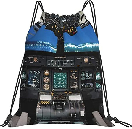 ASEELO Flugzeug Cockpit Bedruckte Kordelzug Rucksack Tasche Sport Fitness Tasche Outdoor Tragbare Kordelzug Aufbewahrungstasche Unisex, Flugzeug-Cockpit, Einheitsgröße