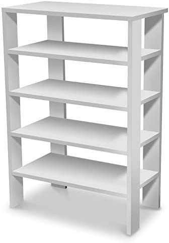 Coemo Schuhregal Weiß Charlie aus Holz mit 5 Ablagen Schuhschrank Standregal Küchenregal Wohnzimmerregal 60x32x87 cm