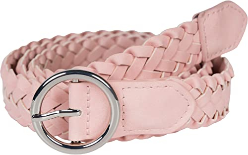 styleBREAKER Damen Flechtgürtel mit runder Schnalle, Kunstleder Einfarbig, Schmaler Hüftgürtel, One Size Gürtel 03010125, Farbe:Rose-Silber, Größe:110cm