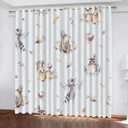 DICOIN Gardinen Kinderzimmer Mädchen Junge Motiv Waldtier Fuchs Vorhang Blickdicht Ösen 2Er Set-160X140Cm(Hxb)/160X70Cm*2 -Isolierung Vorhang Polyester Blickdicht,A15