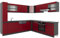 Vicco Cocina esquinera R-Line, Rojo, 257 x 60 cm En Forma de J, sin encimera
