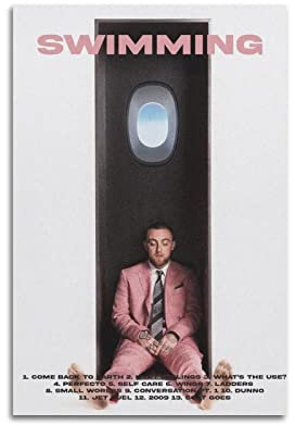 BUZHI Mac Miller Schwimm-Tracklisten-Poster, Wandkunstdruck, dekoratives Gemälde, Leinwand, Poster für Zuhause und Büro, 30 x 45 cm, ohne Rahmen