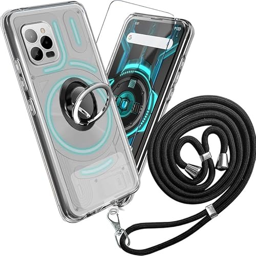 HuiYouMY [4 in 1 hülle und Glas für Unihertz Luna, hülle silikon hülle stoßfest Unihertz Luna schutzhülle schutzfolie Folie handyhülle silikon mit Band mit Ring