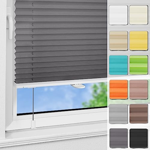 Magiea Plissee ohne Bohren Klemmfix B50 x H200 cm Anthrazit, Easyfix Plisseerollo Sichtschutz und Sonnenschutz, Jalousie Faltrollo mit Klemmträger für Fenster & Tür