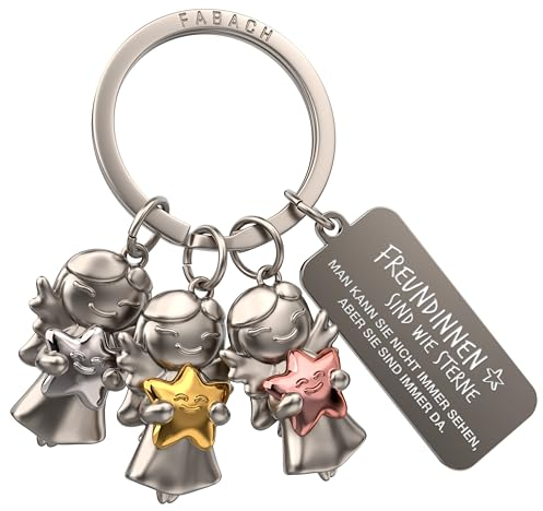 FABACH Schutzengel Schlüsselanhänger 3 Stars mit Gravur - Schutzengel Beste Freundin Geschenke - Beste Freundinnen Geschenk Engel Glücksbringer Beste Freundin - Freundinnen sind wie Sterne