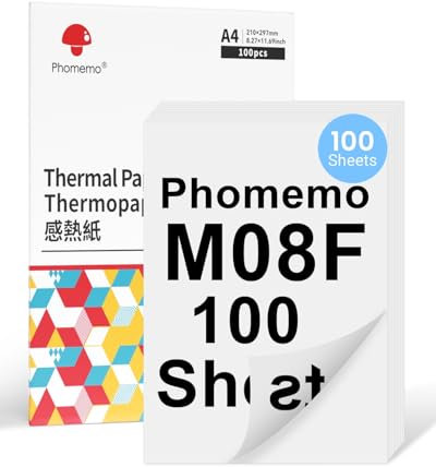 Phomemo M08F A4 Duplex Thermopapier Kompatibel für Phomemo M08F M832 M832D M833 M834 Q302 Mobiler Drucker und andere A4 Thermodrucker, 210x297mm M08F Druckerpapier, 100 Blatt