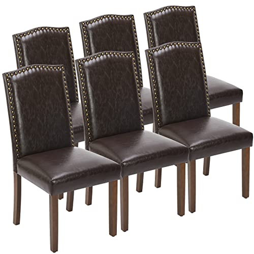 DUMOS Esszimmerstühle 6er Set, Elegant und Schön Modern Stühle Esszimmer, Pu-Leder Gepolstert küchenstühle, Esszimmerstuhl Geeignet für Küche, Wohnzimmer, Schlafzimmer (Dunkelbraun)