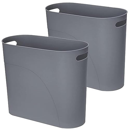 AYSUM 2Pack 12L Slim Waste Basket Plastic Trash Can Small Plastic Bin Slim Garbage Container Bin with Handle for Home Kitchen Bathroom Bedroom Office, Black