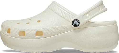 Crocs Women, Classic Platform Glitter Clog W, Chalk, 7 UK Women