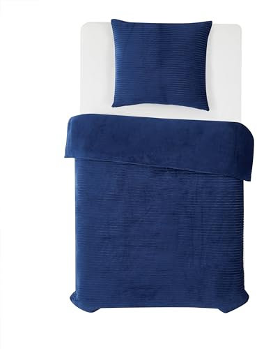 MB Warenhandel24 Bettwäsche 135x200 + 80x80 cm Winter Microfaser Flausch Fleece Thermofleece warm Cashmere Touch Teddy Coral Fleece 2 TLG teilig (Cord Dunkelblau, ca. 135x200 + 80x80 cm)