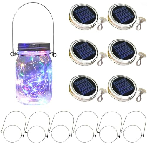 YzoTek TecHong 6 x Solar Mason Jar Light Lids - 30 LED Hanging Fairy Firefly String Light Lantern Cap, Outdoor Waterproof Patio Porch Garden Yard Balcony Lawn Wall Lighting Decor(No Jar Included)
