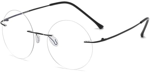 ABETOS Lesebrille Runde Randlose Blaulichtfilter Titan Lesebrillen Damen Herren Randlos Leicht Metall Rund Mode Computer Lesehilfe Sehhilfe mit Flexible Scharniere (Schwarz+3.0)