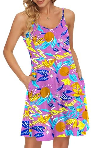WNEEDU Robe d'été à Bretelles Spaghetti pour Femme,Fruits Roses M