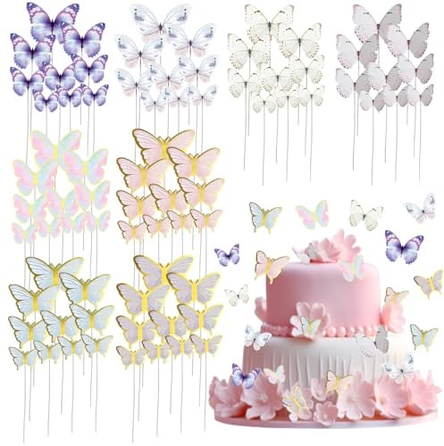 76 Pezzi Decorazione per Torta Farfalla Happy Birthday Decorazioni Torta Cupcake Topper Decorazioni per Feste di Compleanno Matrimoni Decorazione da Parete Farfalle Decorative