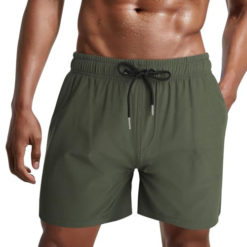 Danfiki - Bañador estilo pantalón corto con malla para hombre, secado rápido, Verde Puro, M