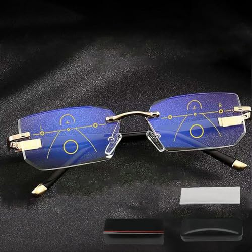 MJMLUCK Dotmalls Intelligente Zoom Brille, Smart Glasses Lesebrille Dual-Focus Blaulichtfilter Gleitsichtbrille Zoom Brille Mit Brille Box Blaulicht Sehhilfe Lesehilfe Brillen für Herren Damen (300)