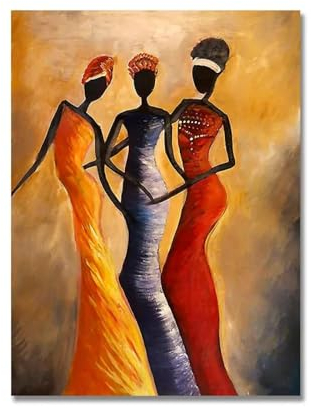 KQZVCU Abstraktes Gemälde auf Leinwand, afrikanische Frauen, Wandkunst, Leinwandkunst, Gemälde, Bild für Wohnzimmer, Heimwanddekoration, 80 x 110 cm, mit Rahmen
