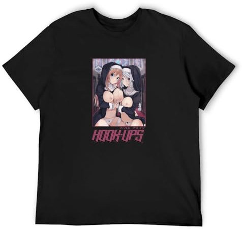 Vintage Hook-Ups Skateboard Nun Naugty Girls Decal Hentai Men's T Shirt Black L