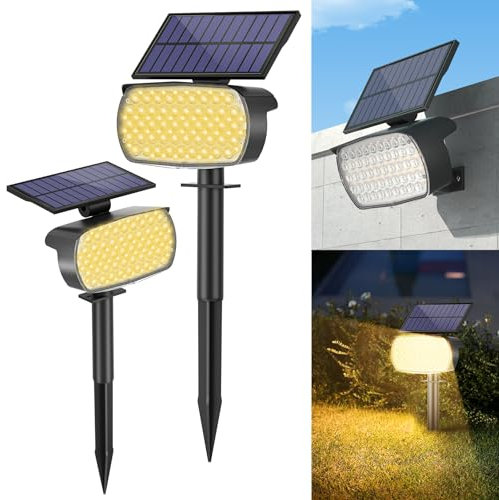 Solarlampen für Außen, 108 LED Superhelle Solar Gartenleuchte, Wasserdicht Solarleuchten für Außen, 3 Helligkeitsmodi Solarstrahler, 3000K Warmweiß Wegeleuchten für Garten Weg Hof Garage (2 Stück)