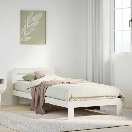 vidaXL Massivholzbett, Holzbett ohne Matratze, Bettgestell mit Kopfteil Lattenrost, Bett Einzelbett für Schlafzimmer, Weiß 90x200cm Kiefernholz